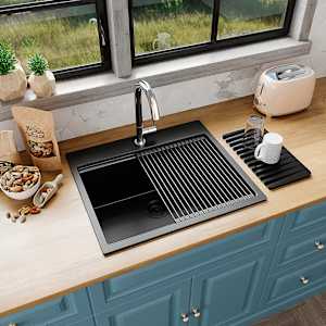 Évier de cuisine simple Volcan noir 22 13/16 po x 19 11/16 po TASSILI
