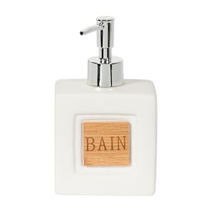 White Ceramic and Bamboo Soap Dispenser