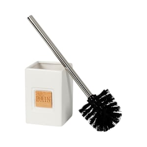 Toilet Brush with White Ceramic and Bamboo Holder