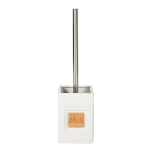 Toilet Brush with White Ceramic and Bamboo Holder