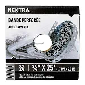 Feuillard perforé en acier galvanisé 3/4 po x 25 pi NEKTRA
