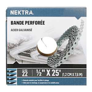 Feuillard perforé en acier galvanisé 1/2 po x 25 pi NEKTRA