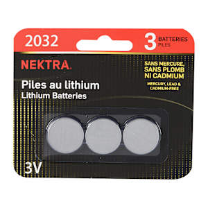 Piles au lithium CR2032, 3 V Pqt/3 NEKTRA