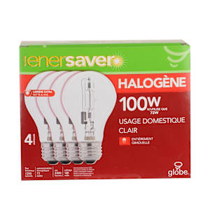Ampoules halogènes A19, 72 W Pqt/4
