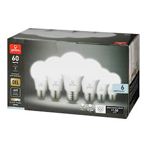 A19 Daylight LED Light Bulb 9 W Pkg/6