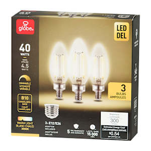 B10 Warm White LED Light Bulb 4.5 W Pkg/3