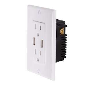 Secure Electrical Outlet 15 A + 2 USB Ports with Plate