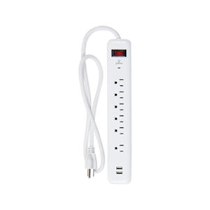 6-Outlet and 2-USB Ports Power Bar White 3 ft.