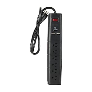 6-Outlet and 2-USB Ports Power Bar Black 3 ft.