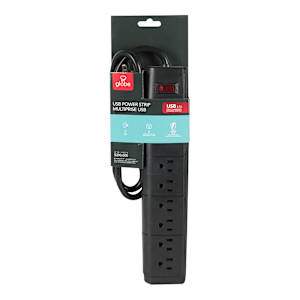 6-Outlet and 2-USB Ports Power Bar Black 3 ft.