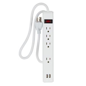 4-Outlet and 2-USB Ports Power Bar White 3 ft.
