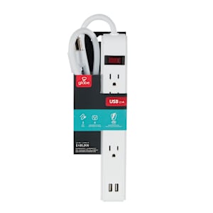 4-Outlet and 2-USB Ports Power Bar White 3 ft.