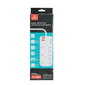 8-Outlet and 2-USB Ports Power Bar White 3 ft.