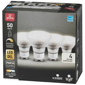 Ampoules-réflecteurs DEL GU10 blanc froid 5,5 W Pqt/4