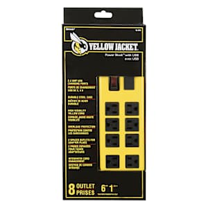 8-Outlet and 2-USB Ports Power Bar Yellow 6 ft.