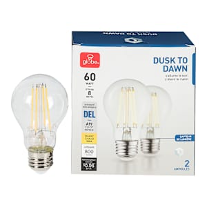 A19 LED Light Bulb Dusk to Dawn 8 W Pkg/2