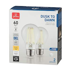 A19 LED Light Bulb Dusk to Dawn 8 W Pkg/2