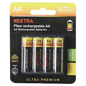 Piles rechargeables Ultra Premium AA Pqt/4 NEKTRA
