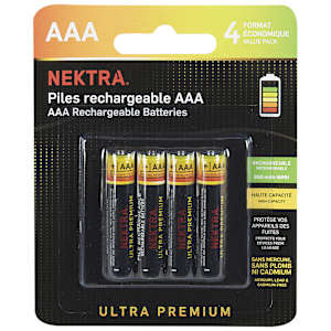 NEKTRA Ultra Premium Rechargeable Batteries AAA Pkg/4