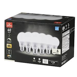 Ampoule DEL A19 blanc froid 9 W Pqt/6