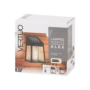 VERTUO Alex Solar Powered Wall Lights Pkg/2 Black