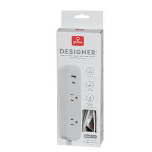 2-Outlet and 2-USB Ports Power Bar White 6 ft.
