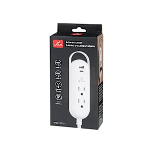Barre d'alimentation blanche à 2 prises et 2 ports USB 3 pi