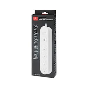 Barre d'alimentation blanche à 4 prises et 2 ports USB 3 pi