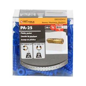 Chevilles de plastique n° 8, 1/4 po Pqt/100