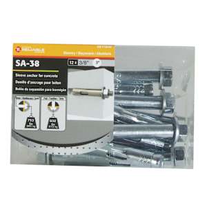 Douilles d'ancrage pour béton 3/8 po x 3 po Pqt/12
