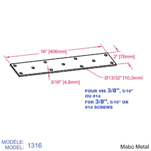 Beam Reinforcement Plate (n° 1316) 16 in. x 3 in. x 3/16 in.