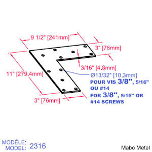 Beam Reinforcement Corner Plate (n° 2316) 11 in. x 9 1/2 in. x 3/16 in.