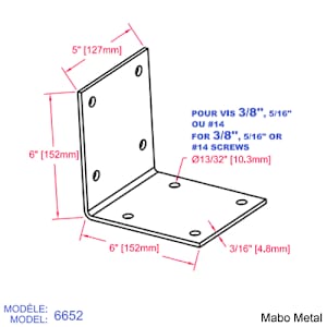 Équerre de poutre (n° 6652) 5 po x 6 po x 6 po x 3/16 po