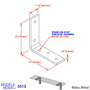 Support de tablettes (n° 5513) 5 po x 5 po x 1 1/2 po x 1/4 po