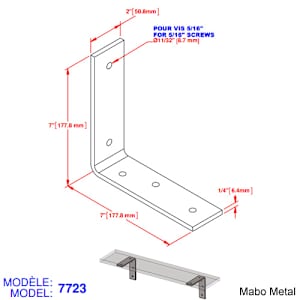 Support de tablettes (n° 7723) 7 po x 7 po x 2 po x 1/4 po