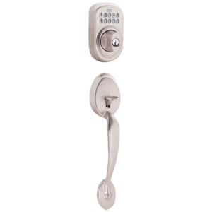 Plymouth Digital Keypad Electronic Front Door Lock and Lever Handle Satin Nickel