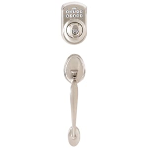 Plymouth Digital Keypad Electronic Front Door Lock and Lever Handle Satin Nickel