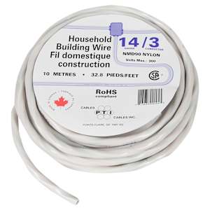 Interior Electrical Wire NMD-90, 14/3 White 10 m