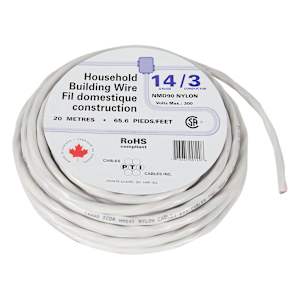Interior Electrical Wire NMD-90, 14/3 White 20 m