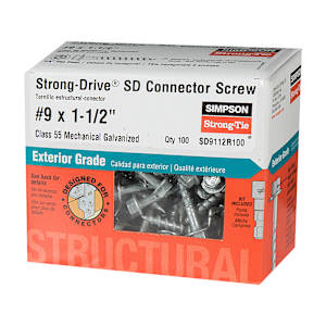 SD CONNECTOR Structural Wood Screw 1 1/2 in. #9 HEX Pkg/100