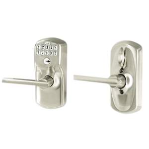 Plymouth Digital Keypad Electronic Front Door Lock with Lever Handle Satin Nickel