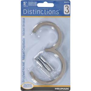 Distinction Number 3 Zinc Brushed Nickel 5 in.