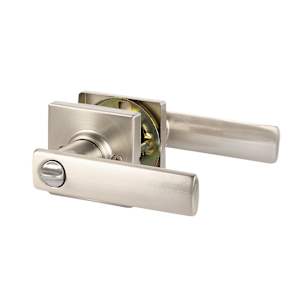 Breton Safe Lock Bathroom Door Handle Satin Nickel