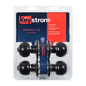 Ensemble de 2 poignées de porte d'entrée à clé bouton noir mat KËYSTROM