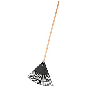Balai à feuilles en plastique avec manche en bois 24 po