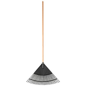 Balai à feuilles en plastique avec manche en bois 24 po