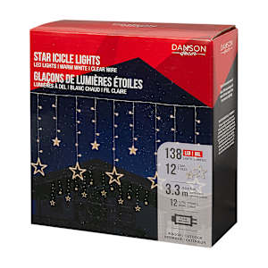 Rideau de lumières 12 étoiles DEL Blanc chaud