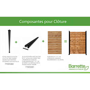 Moulure en U pour clôture en acier noire 72 po Pqt/2