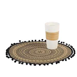 Napperon rond à motif noir et naturel 16 1/8 po VERTUO
