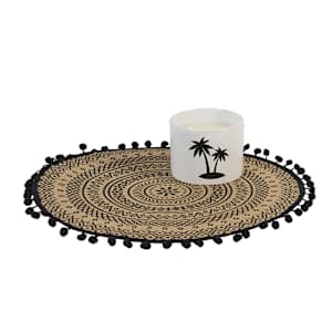 Napperon rond à motif noir et naturel 16 1/8 po VERTUO